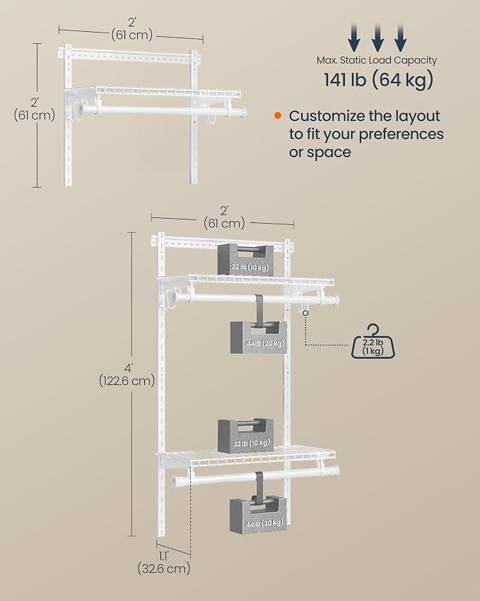 SONGMICS HOME Closet System, Closet Insert Organizer, 2 ft, Adjustable Metal - Image 3