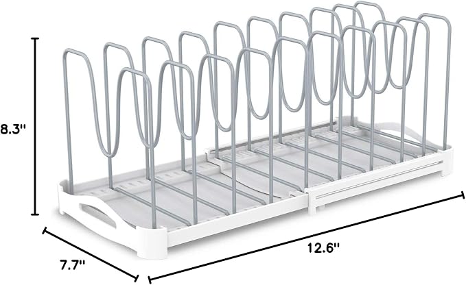 EVERIE Adjustable Bakeware Organizer Pot Lid Holder Rack - Image 8