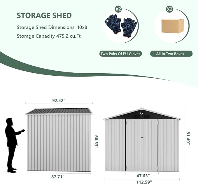 Metal Storage Shed, 10x8 Outdoor Storage Building, Large Backyard Sheds - Image 2