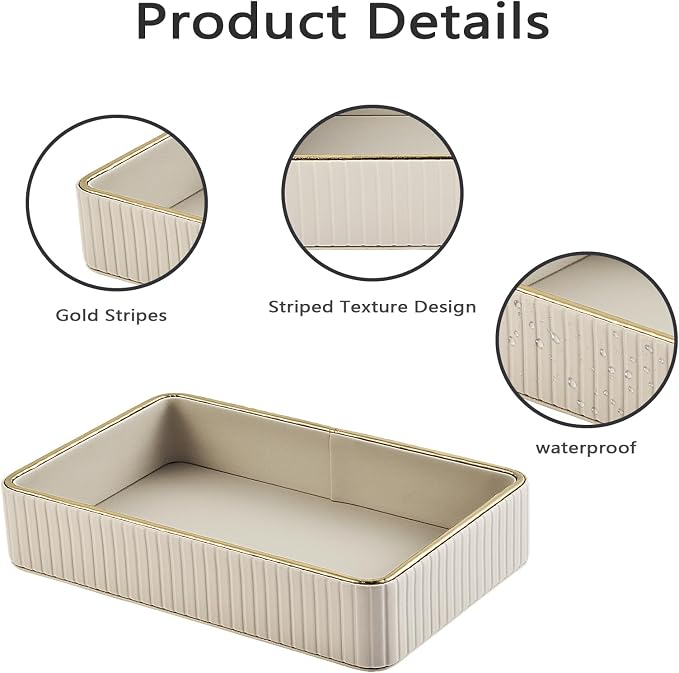 PU Leather Valet Tray, Desk Organizer Tray Nightstand Organizer Trinket Dish - Image 8