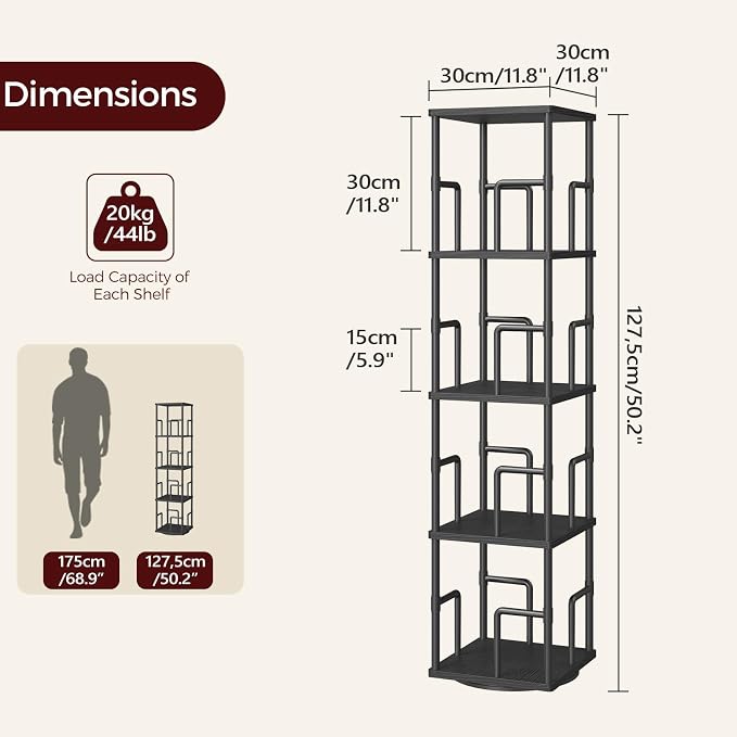 MAHANCRIS 4-Tier Rotating Bookshelf, Freestanding Corner Bookshelf, 360° - Image 3