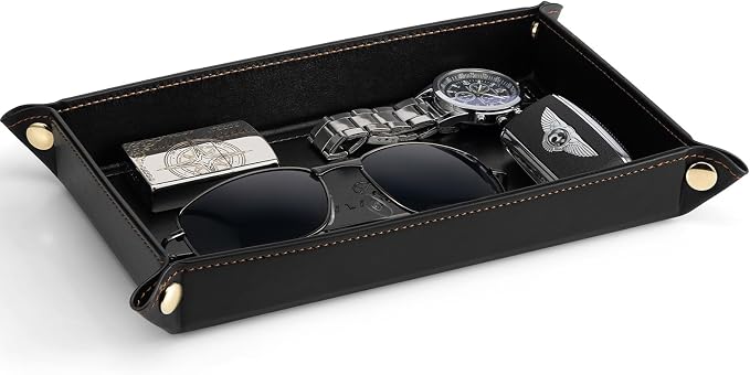 VLANDO Valet Tray for Men, Foldable PU Leather Catchall Tray, Phone and Glasses - Image 9