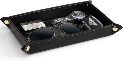 VLANDO Valet Tray for Men, Foldable PU Leather Catchall Tray, Phone and Glasses - Image 9