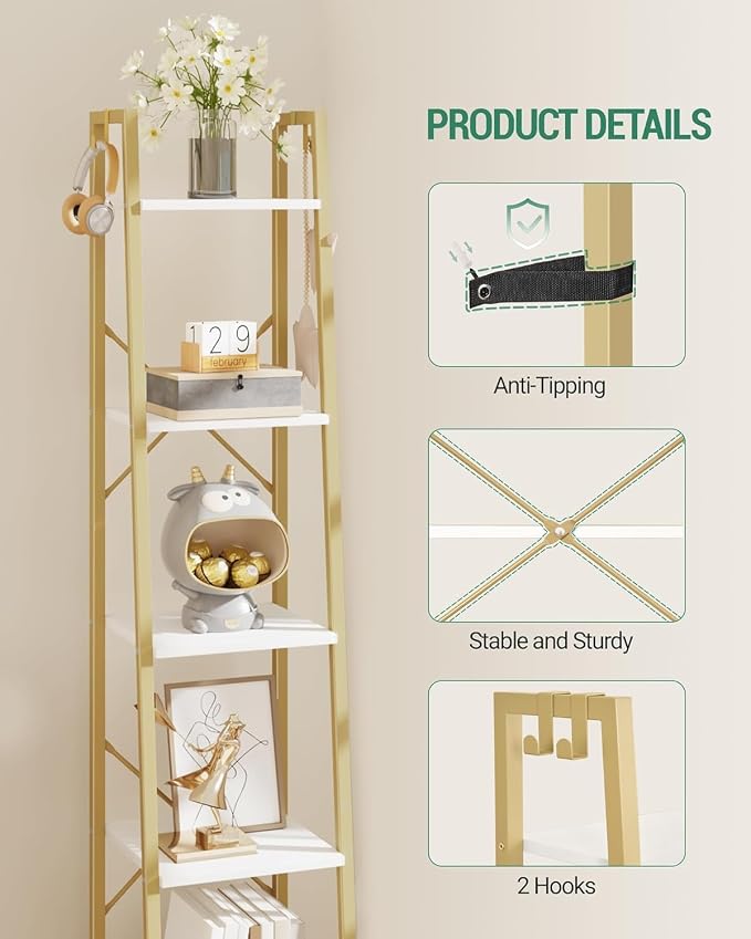Hzuaneri Ladder Shelf, Freestanding Corner Storage Shelf | Bookcase - Image 4