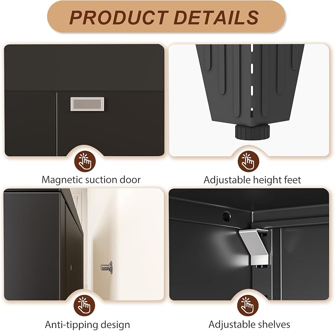 61" Black Metal Storage Cabinet - Image 6