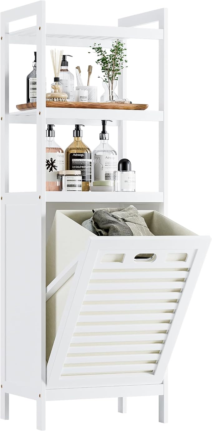 HITNET Bamboo Tilt Out Hamper, Bathroom Laundry Cabinet by HITNET