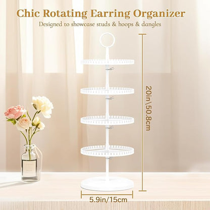 MODOWEY Rotating Earring Holder Organizer Adjustable Display, 4 Tiers White | - Image 3