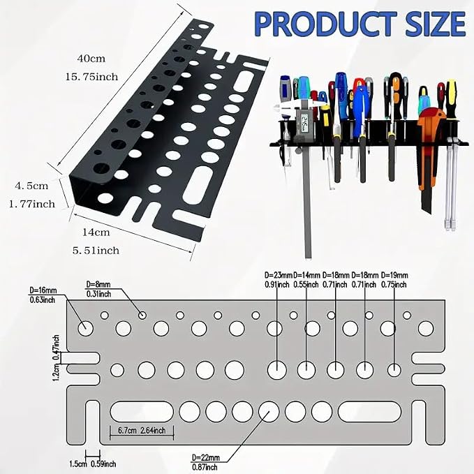 Wall Mount Tool Storage Rack, Screwdriver Organizer - Image 3