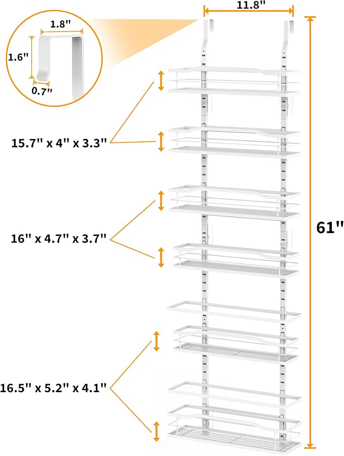 Moforoco White 6-Tier Over Door Pantry Organizer, Pantry Organization Storage - Image 2