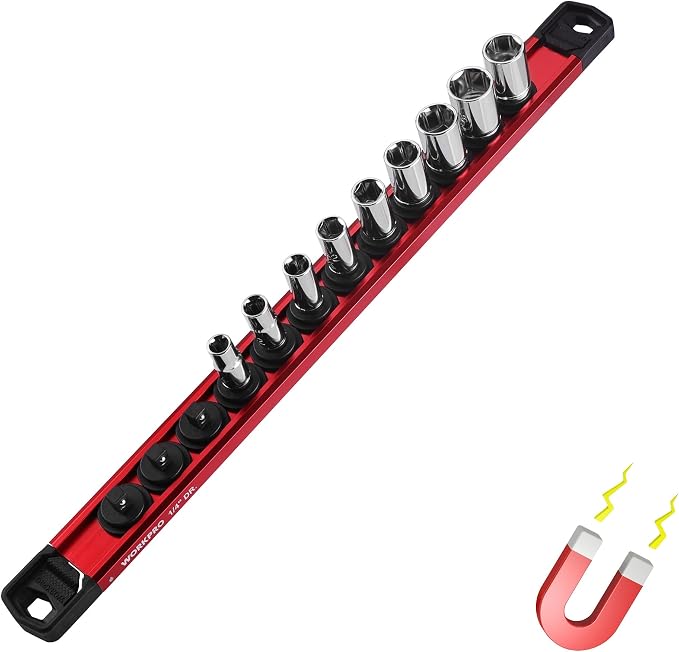WORKPRO Magnetic Socket Organizer, 1/4" Drive Aluminum Alloy Socket Holder by WORKPRO