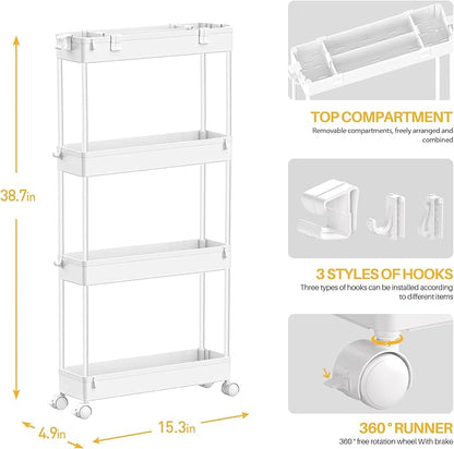 SPACELEAD Slim Storage Cart 4 Tier, Bathroom Organizer Rolling Utility - Image 3