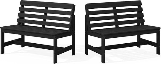 SERWALL Armless Outdoor Bench, All Weather HDPE Porch Bench, 2 Pack, Suitable by SERWALL