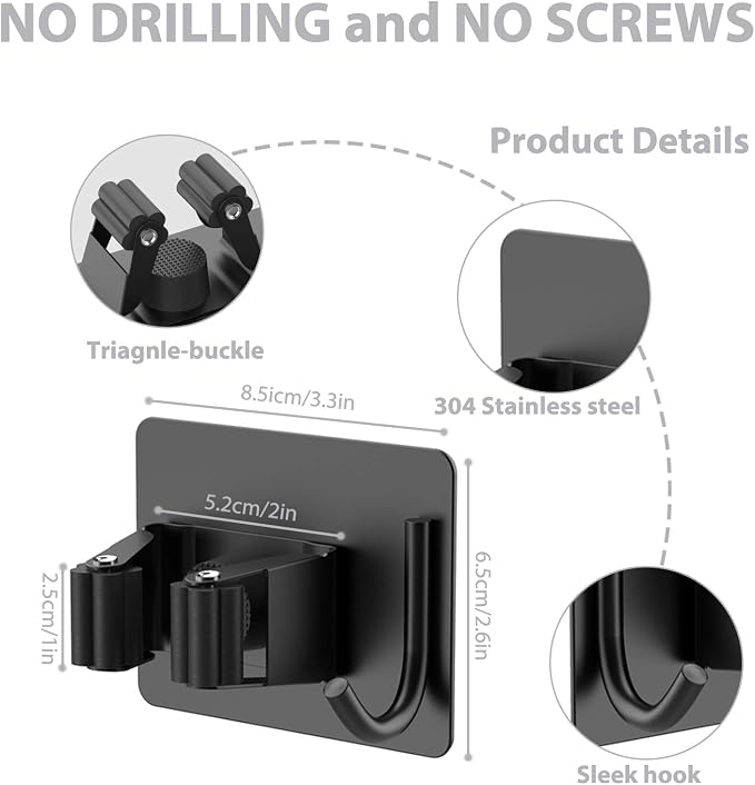 homeasy Mop Broom Holder No Drill, Mop Broom Organizer Wall Mounted Heavy Duty - Image 4