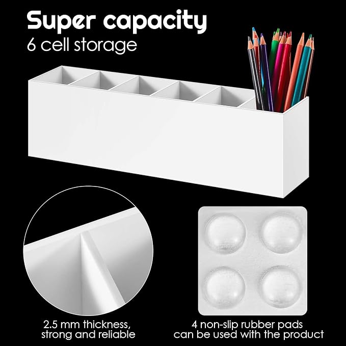 2 Pack Acrylic Makeup Brush Holder 6 Compartments Pencil Organizer Cup Pencil - Image 3