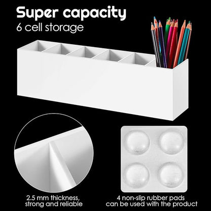 2 Pack Acrylic Makeup Brush Holder 6 Compartments Pencil Organizer Cup Pencil - Image 3