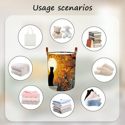 Laundry Baskets 15.7x19.7 Inch Black Cat Autumn Sunset Tree Design Collapsible - Image 4