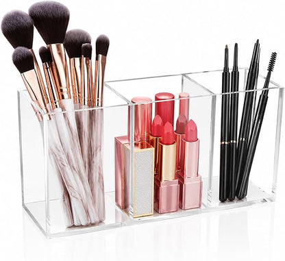 Tofficu Acrylic Makeup Brush Holder, 3 Compartment Clear Cosmetic Organizer - Image 9