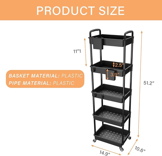 5 Tier Rolling Utility Cart - Image 5