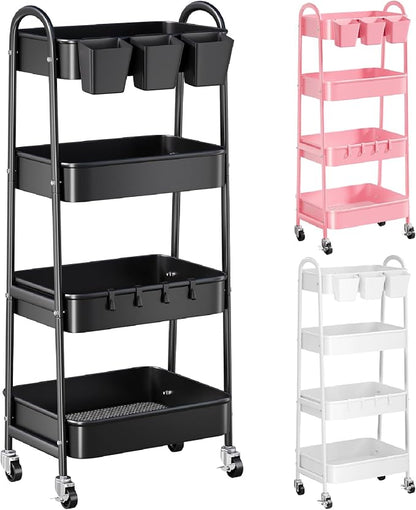 Black 4 Tier Rolling Cart Metal by Recximi