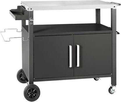 Dining Cart Table with Big Storage Cabinet, Movable Outdoor BBQ Grill Table by DNKMOR