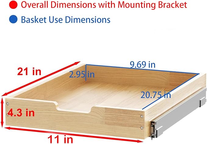 Wood Pull Out Cabinet Organizer 11" W x 21" D, - Image 2