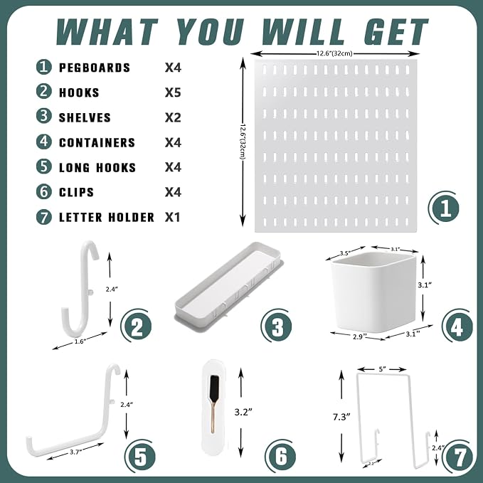 Pegboard Combination Kit, 25.2" x 25.2" Wall Mounted Storage Set - Image 4