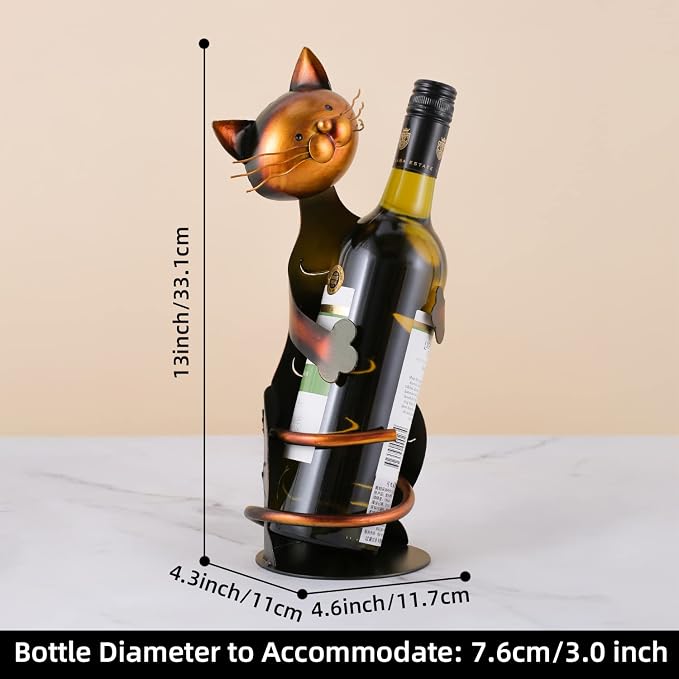 Tooarts Cat Shaped Wine Holder Wine Rack shelf Metal Sculpture Practical Home - Image 2