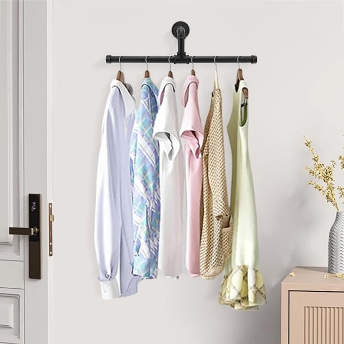 Industrial Pipe Clothes Rack Floating DIY Wall Mounted, Heavy Duty Rustic - Image 8