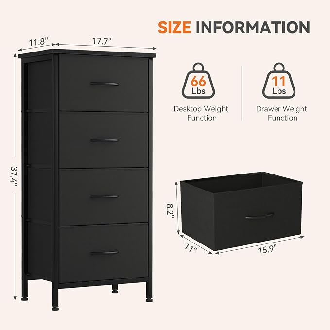 Sweetcrispy Dresser for Bedroom, 4 Drawer Storage Cabinet, Tall Nightstand | - Image 3