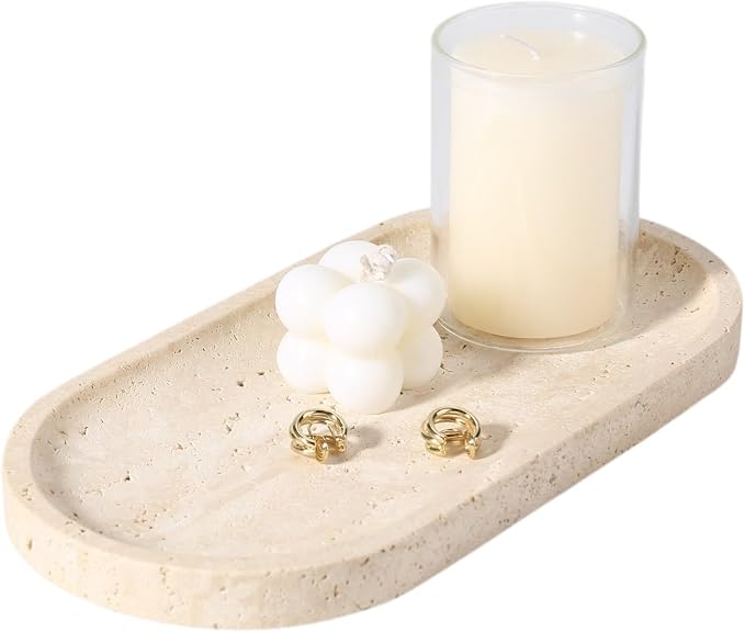 Koville Natural Marble Tray for Bathroom Counter, Vanity Tray Stone Trays for by Koville