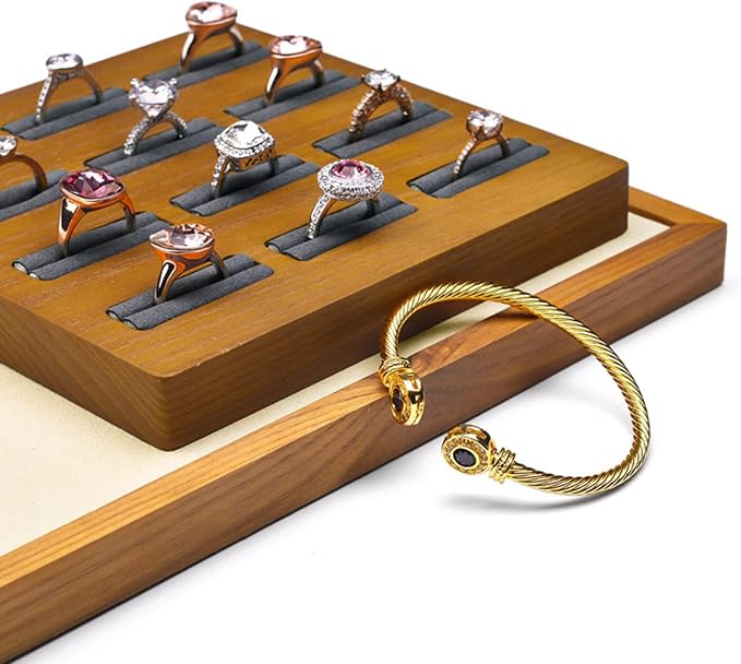 12 Grids Solid Wood Jewelry Organizer Rings Tray Jewelry Rings Showcase Display - Image 2
