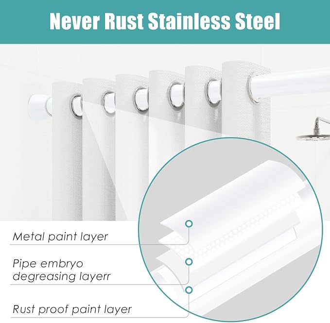 AIZESI 2PCS Shower Curtain Rod 43 to 73 Inch Adjustable No Drilling, No Slip - Image 4