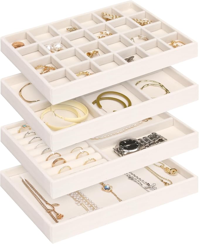 Jenseits 4 Jewelry Organizer Drawer Insert, Stackable Velvet Jewelry Tray by Jenseits