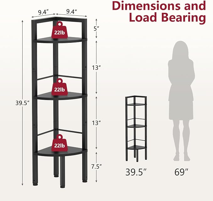 Tajsoon Small Corner Shelf Stand 3 Tier 39.5" - Image 2
