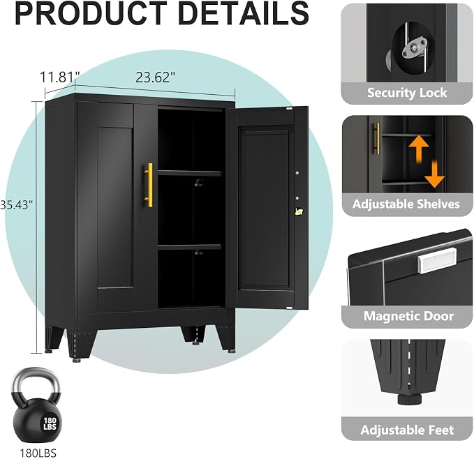 pozdeg 35.43" Lockable Metal Storage Cabinet, Steel Locker File Cabinet - Image 3