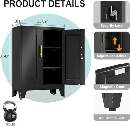 pozdeg 35.43" Lockable Metal Storage Cabinet, Steel Locker File Cabinet - Image 3