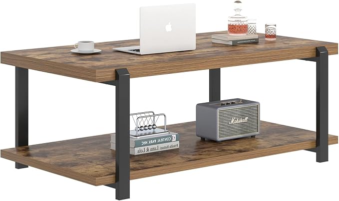 FOLUBAN Modern Coffee Table, Rustic Wood Center Table - Image 8