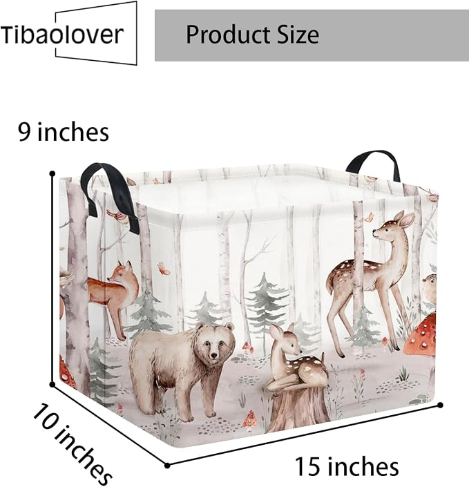 Rectangular Woodland Animal Basket Kids Baby Storage Basket Cute Storage Bin - Image 6