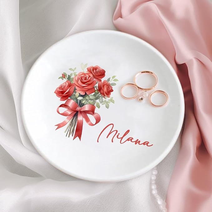 Custom Ceramic Jewelry Tray Birth Flower Personalized Name Decorative Trinket - Image 6