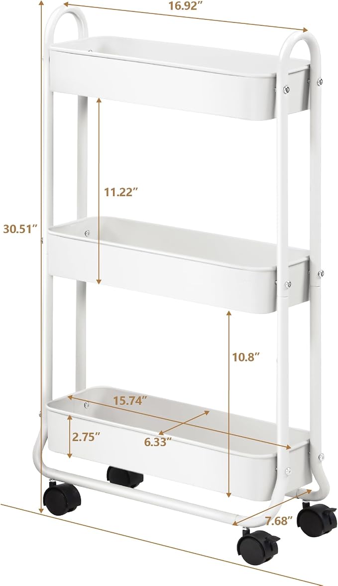 SunnyPoint Slim Rolling Storage Cart, 3 Tier Bathroom Storage Organizer Bathroom - Image 6