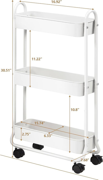 SunnyPoint Slim Rolling Storage Cart, 3 Tier Bathroom Storage Organizer Bathroom - Image 6