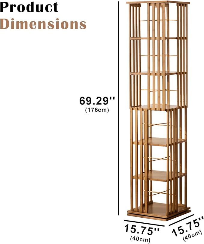 Bamboo 360° Rotating Bookshelf, 6-Tier Corner Bookcase Tower - Image 2