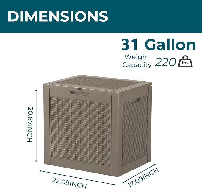 Vixzen 31 Gallon Deck Boxes Outdoor Waterproof, Lockable Outdoor Storage Bench - Image 6