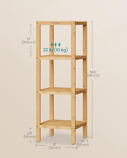SONGMICS 4-Tier Bamboo Shelf, Narrow Bathroom Shelf, Standing Towel Rack - Image 3