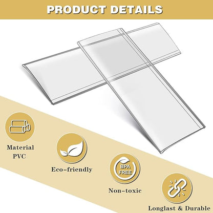 100-Pack 4" x 1" Shelf Tag Label Holders Adhesive Clear Shelf Tag Index Card - Image 3