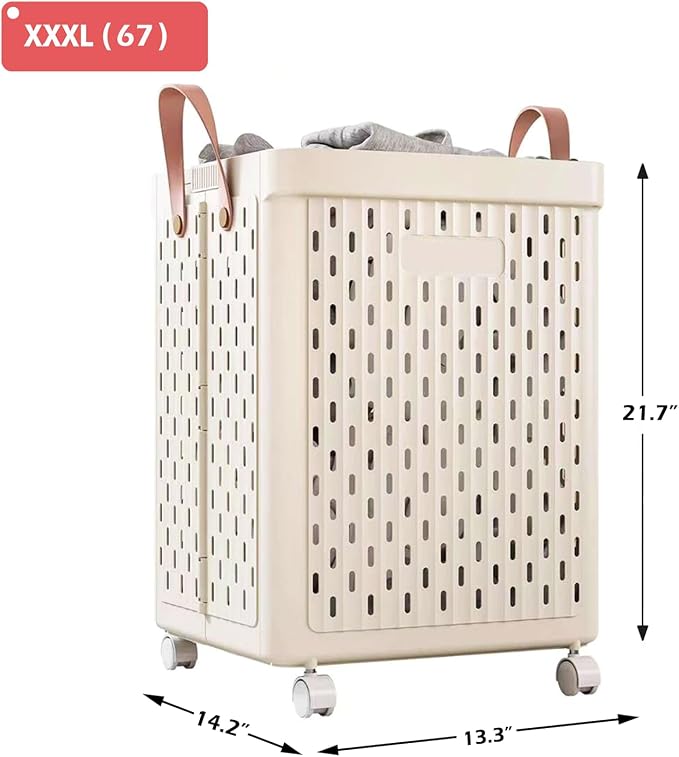 UAK Laundry Basket with Wheels, Collapsible Plastic Laundry Hamper with Handle - Image 2
