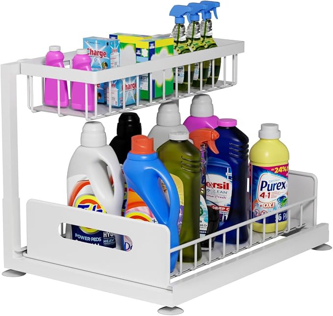 2-Tier Under Sink Slide Out Organizer, Pull Out Cabinet Storage Shelf by Lxmons