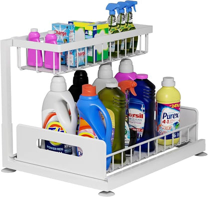 2-Tier Under Sink Slide Out Organizer, Pull Out Cabinet Storage Shelf by Lxmons