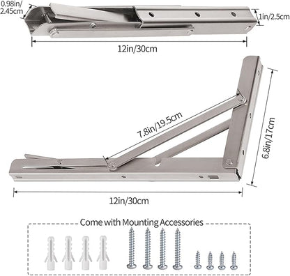YUMORE Folding Shelf Brackets 12", Max Load: 330lb Heavy Duty Stainless Steel - Image 5