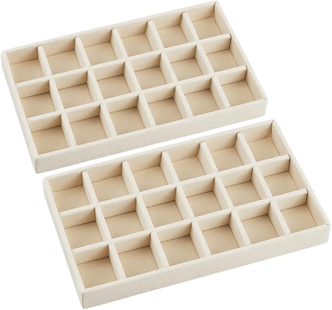 2Pcs 5 x 8.3 Inch Jewelry Box Tray Velvet Jewelry Drawer Insert Antique White by SOFPLATE